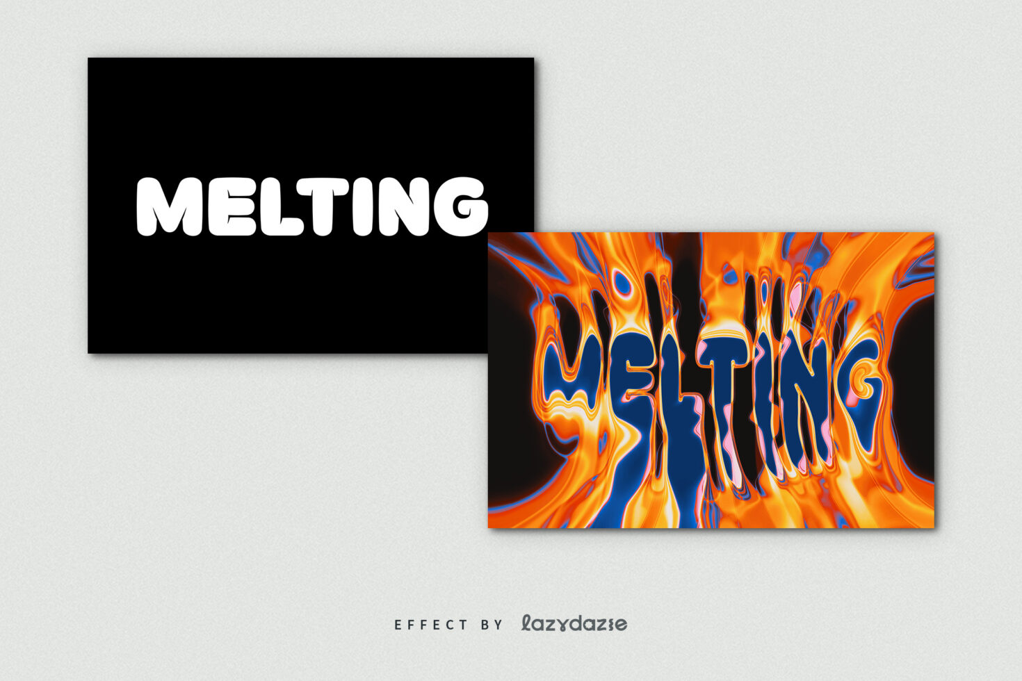 Melting text effect with liquid orange, blue, yellow dripping over solid black background