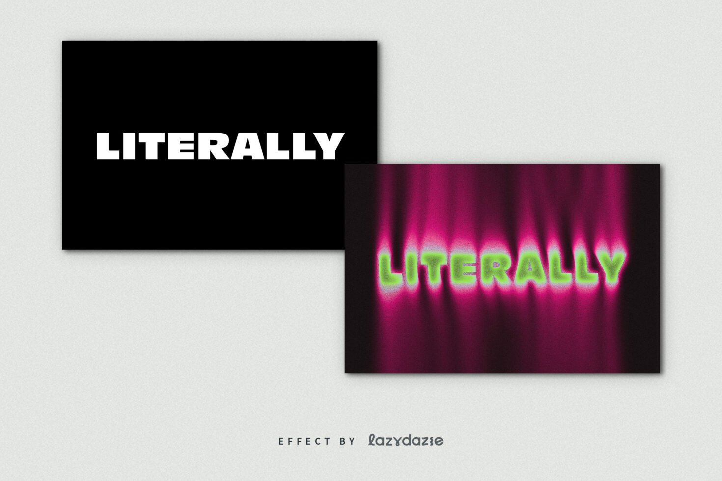 Split screen mockup showing plain white text transforming into neon glow effect