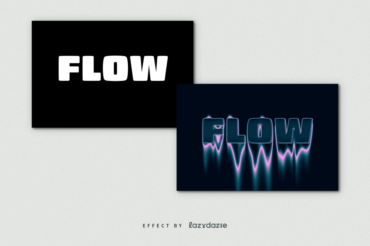 Flow text with neon glow waveform element overlaid in cyan pink tones