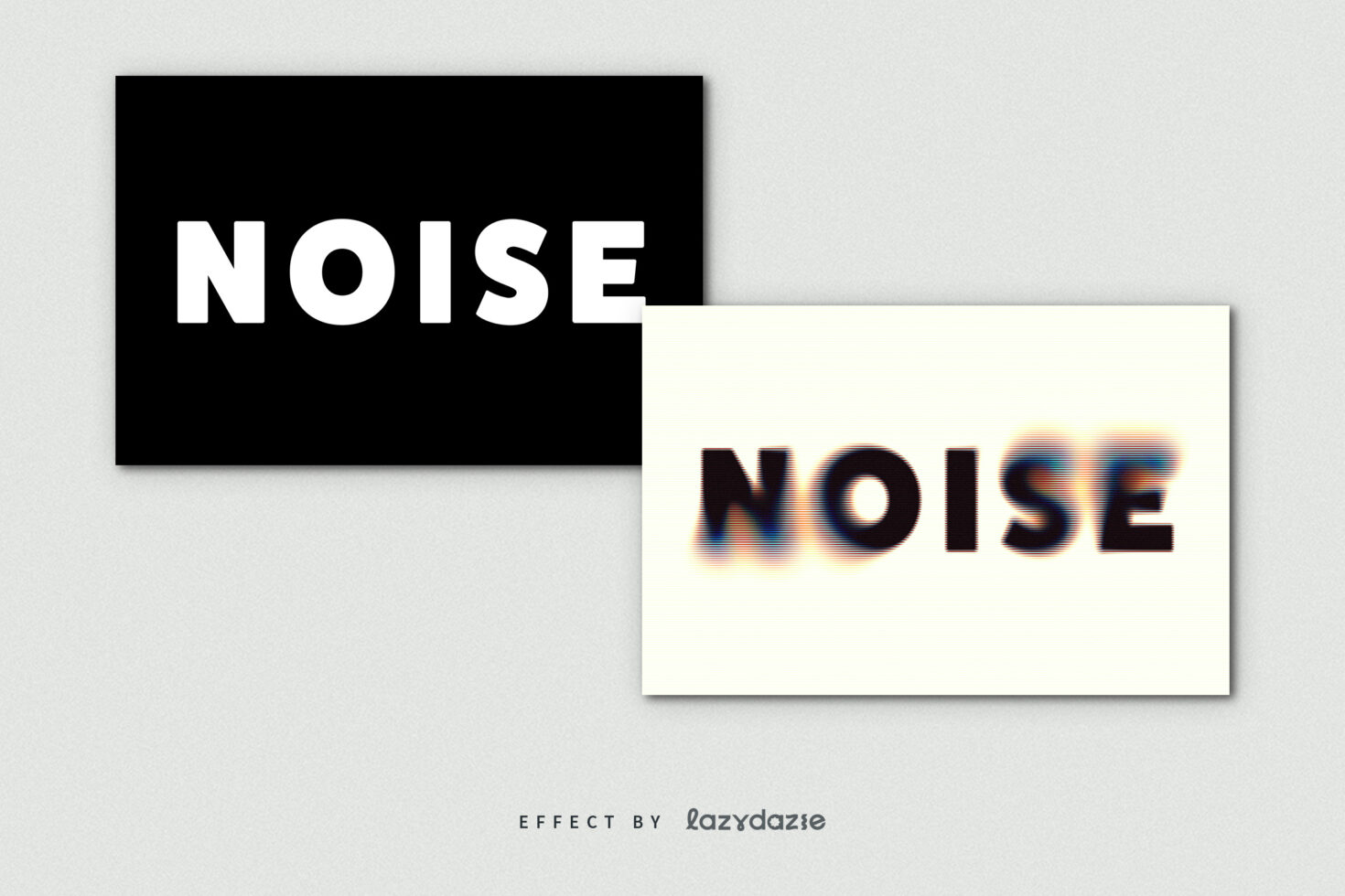 Two overlapping text boxes with chromatic aberration on cream background
