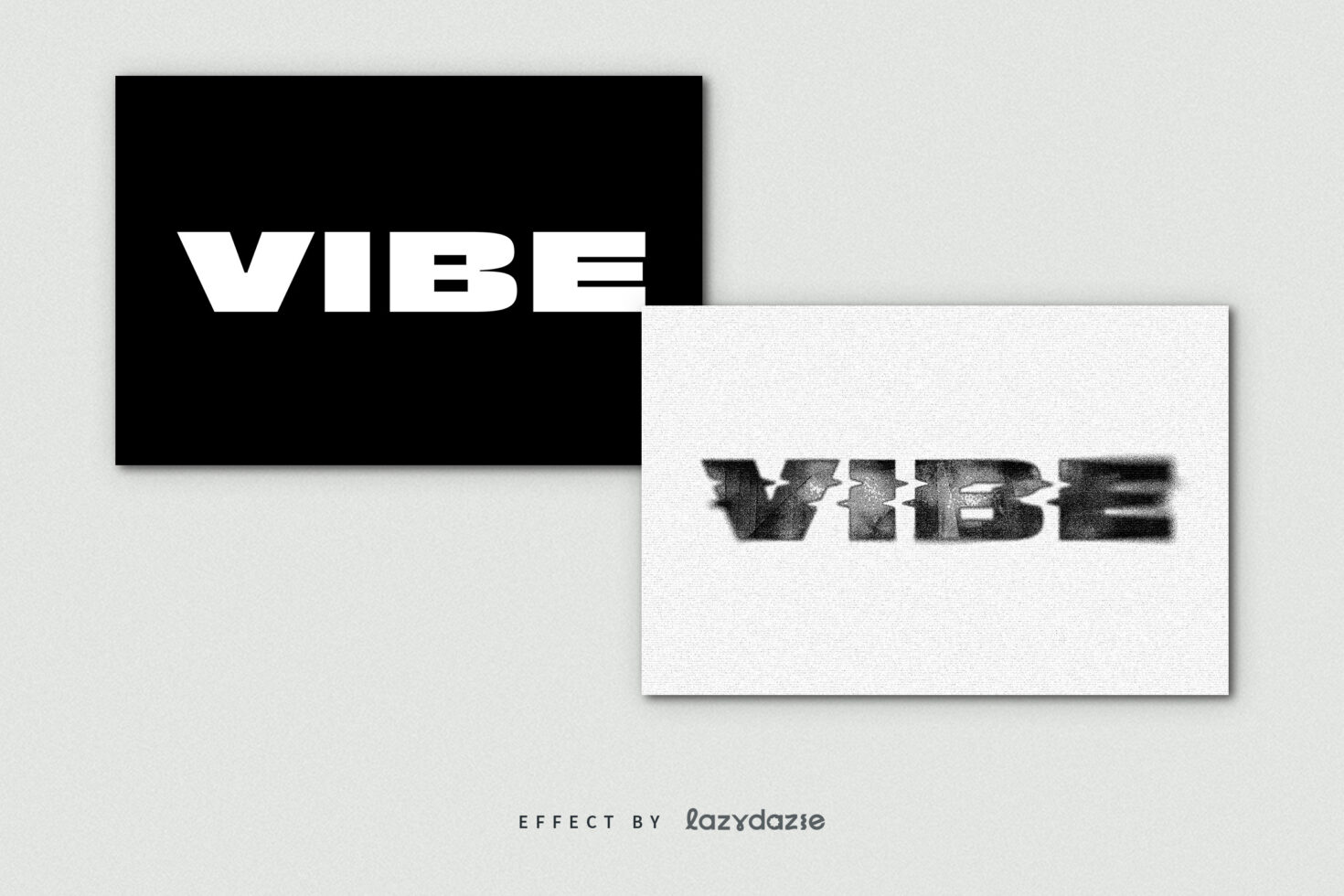 VIBE on black rectangle, pixelated blurred VIBE text on light rectangle overlay