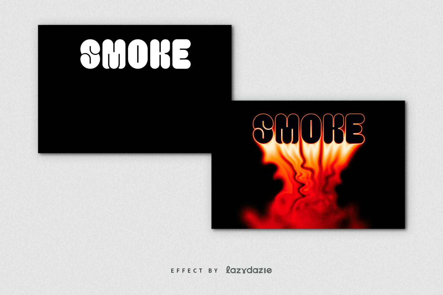 Two mockup cards showing smoke text effect with fire glow
