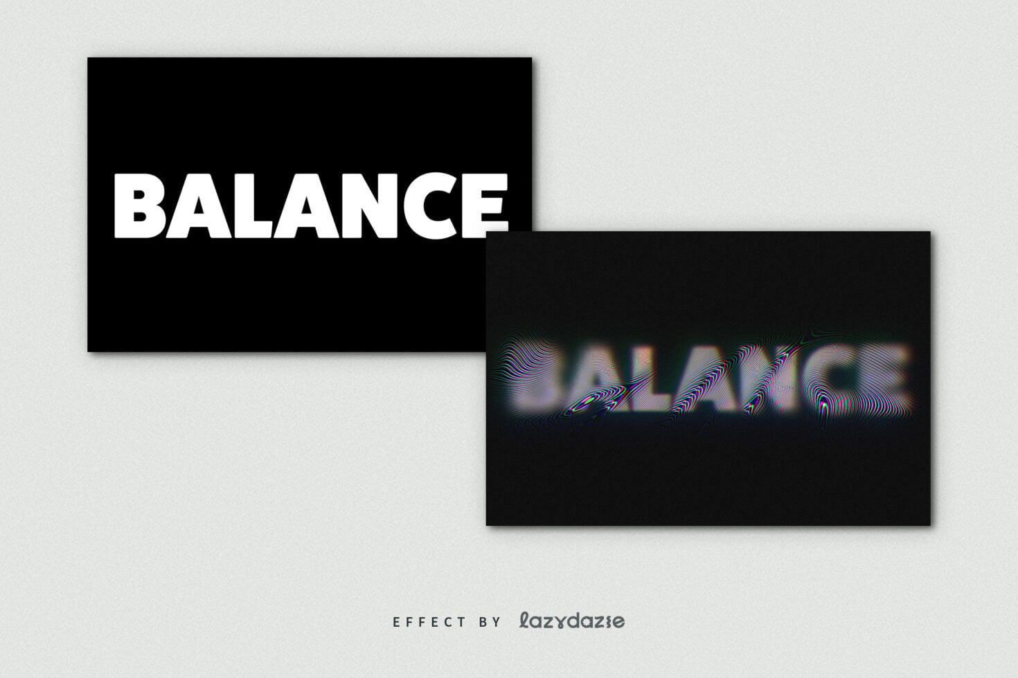 BALANCE in white on black box overlapping distorted text with RGB glitch