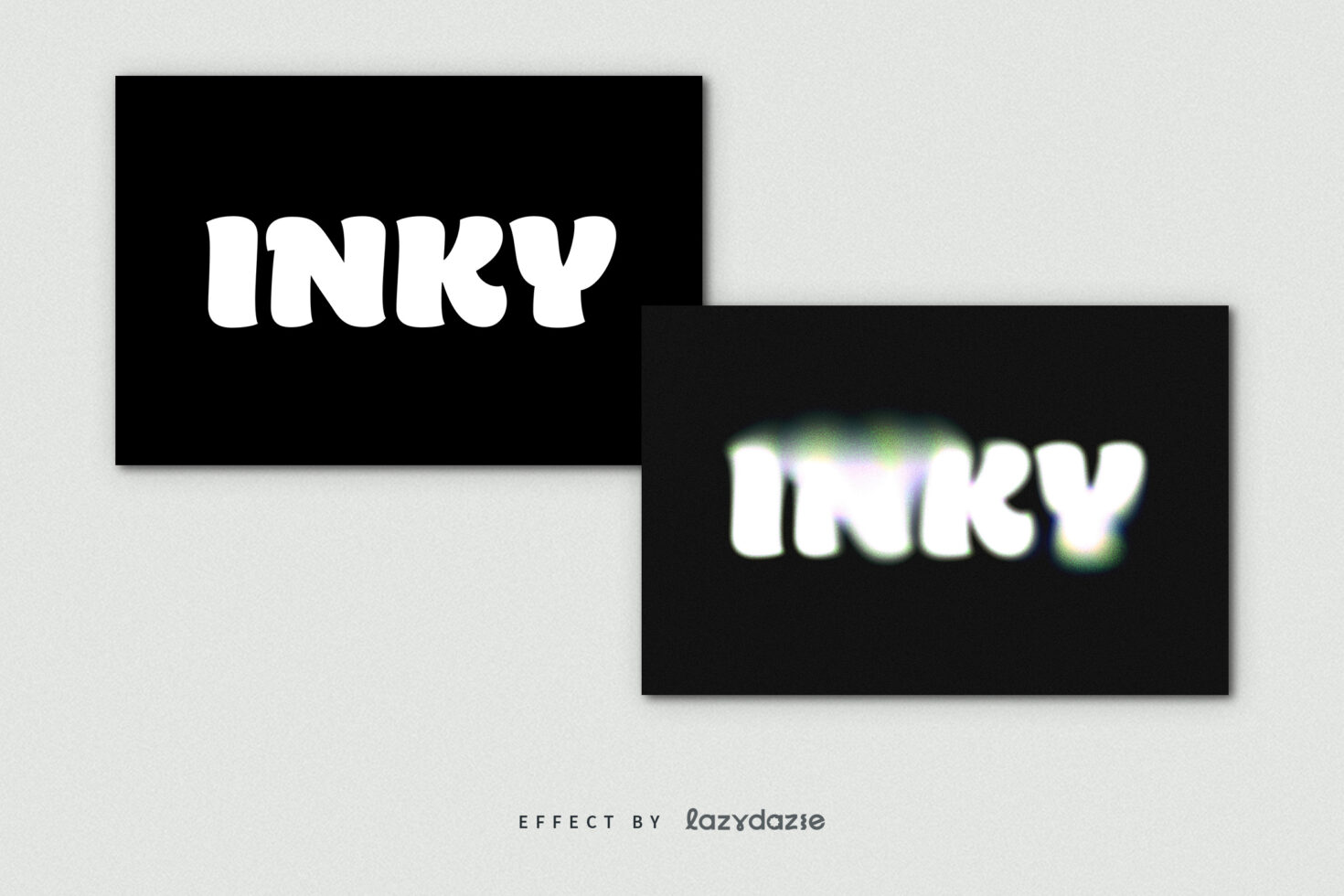 INKY text with clean white letters on black, then glitchy chromatic version