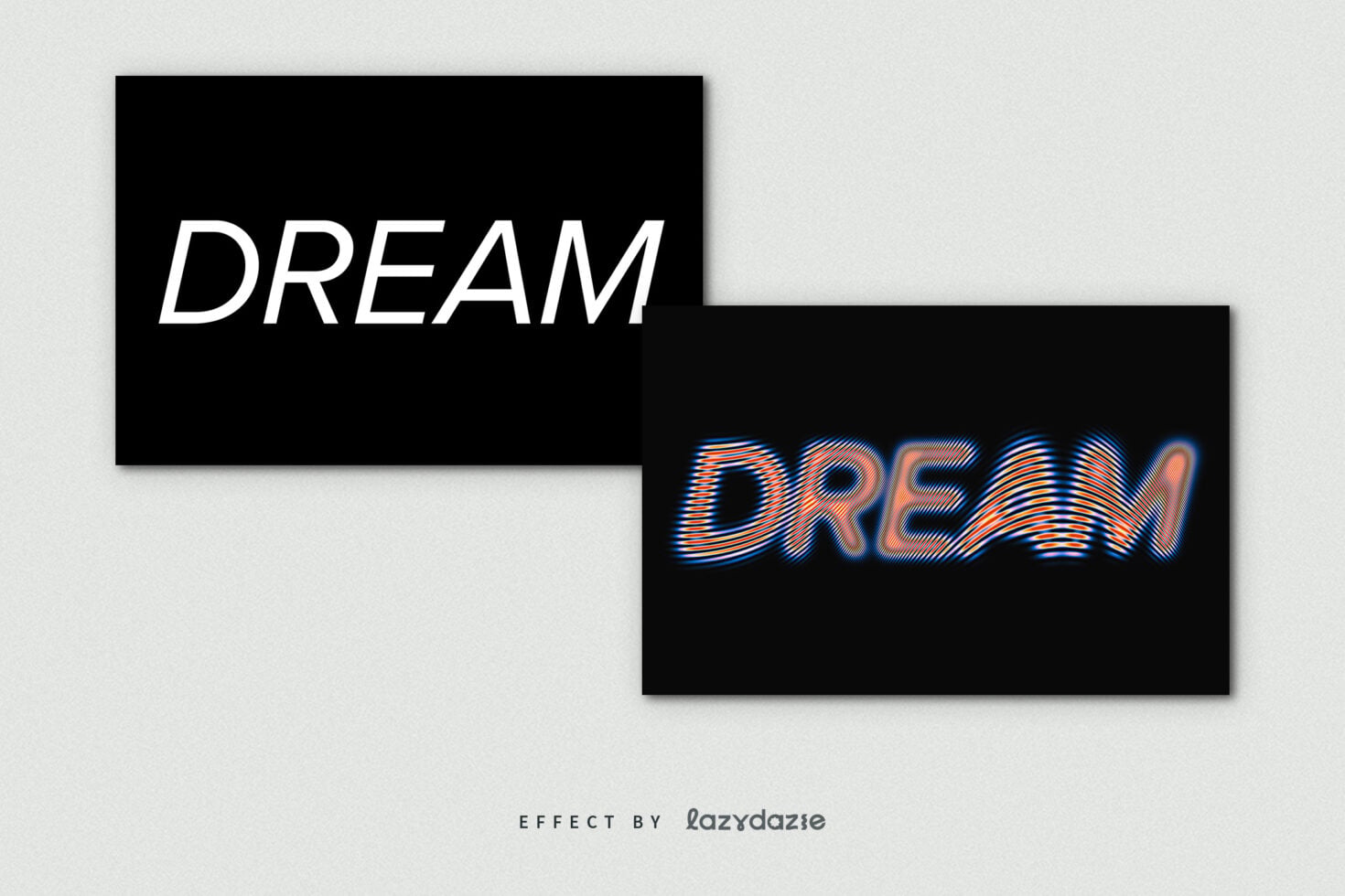 Dream text split across two black boxes, second one has wavy neon orange blue lines