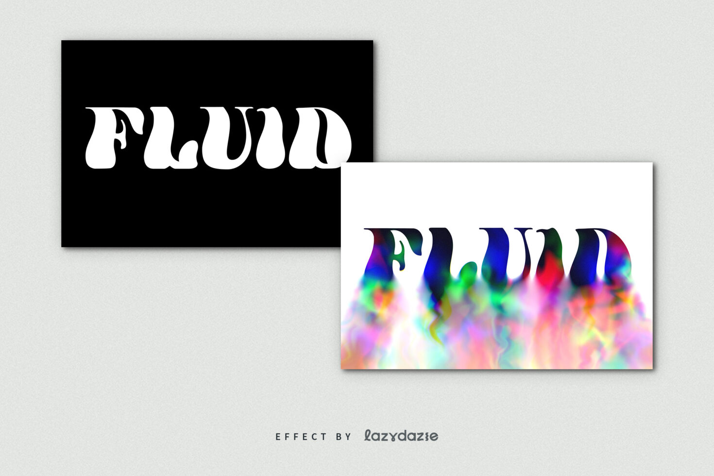 FLUID word shown twice, solid black version plus gradient version with flowing liquid color