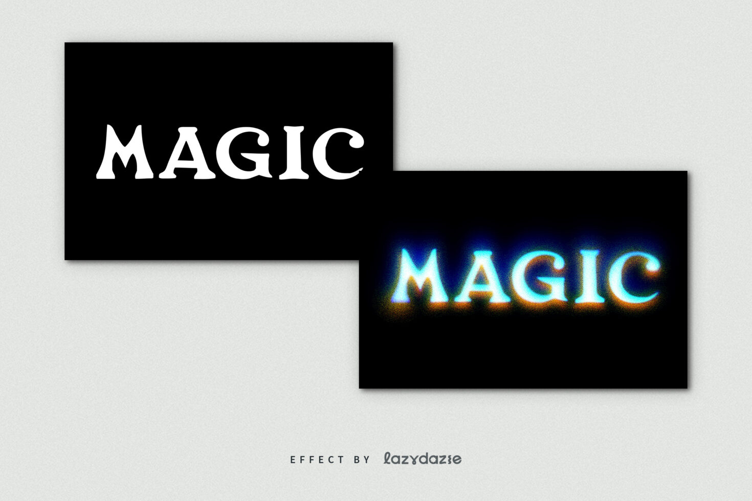 MAGIC word on black tile overlaid with glowing neon version