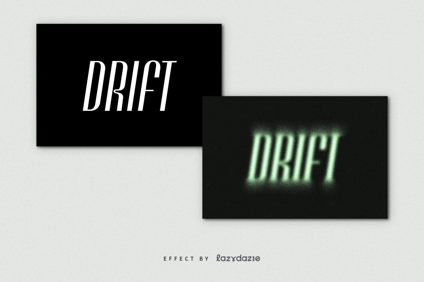 Two stacked boxes showing white italic text with green neon glow effect
