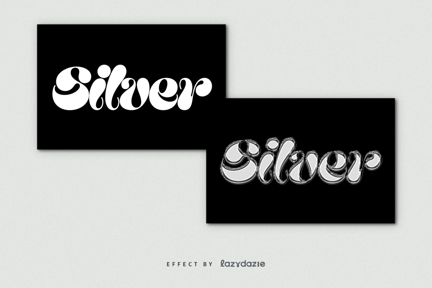 Silver outline font showing smooth versus liquid chrome text treatments