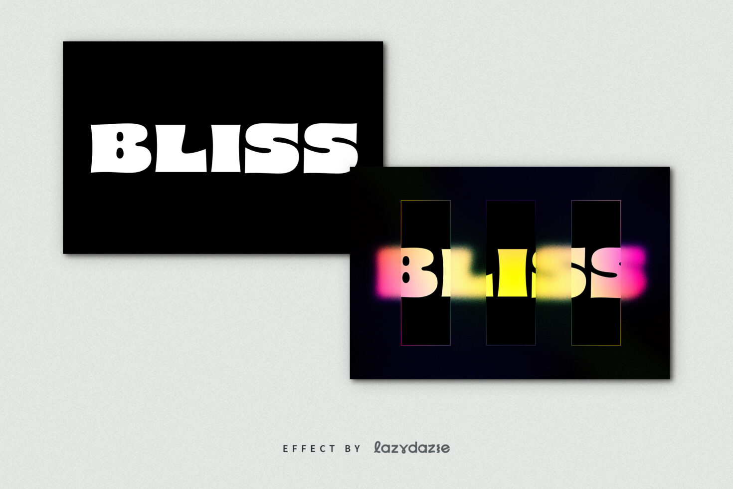 Bliss text on black with matching glow effect version on dark background