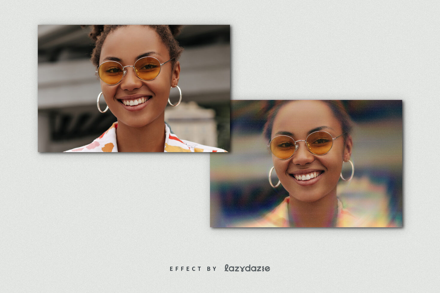 Portrait with rainbow RGB scanlines creating iridescent chromatic effect