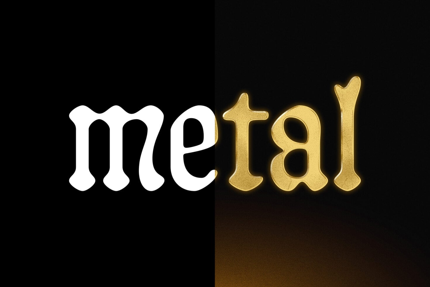 Metal tall text with white finish on left, brushed gold on right side