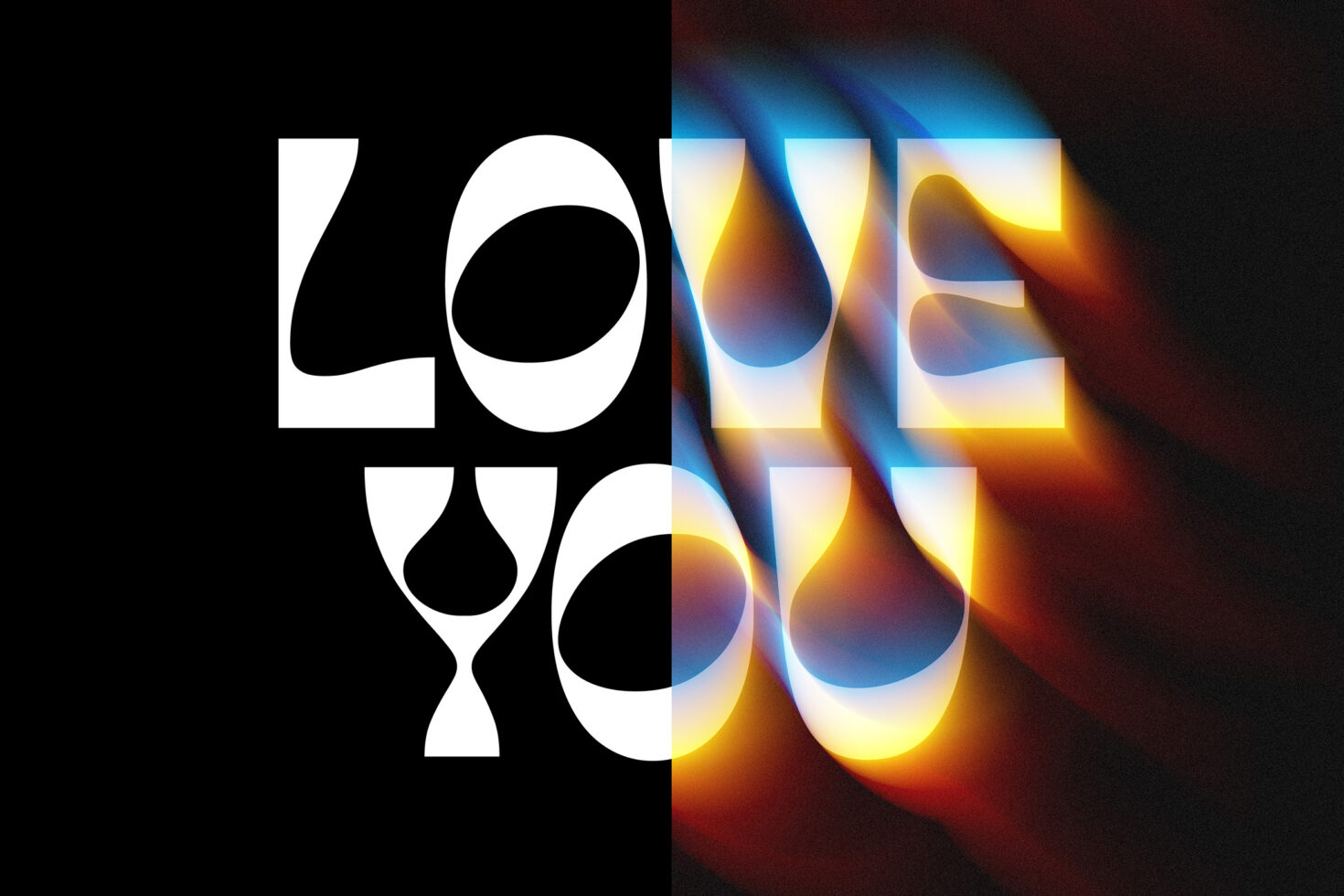 Love you typography with warm gradient glow effect on black backdrop