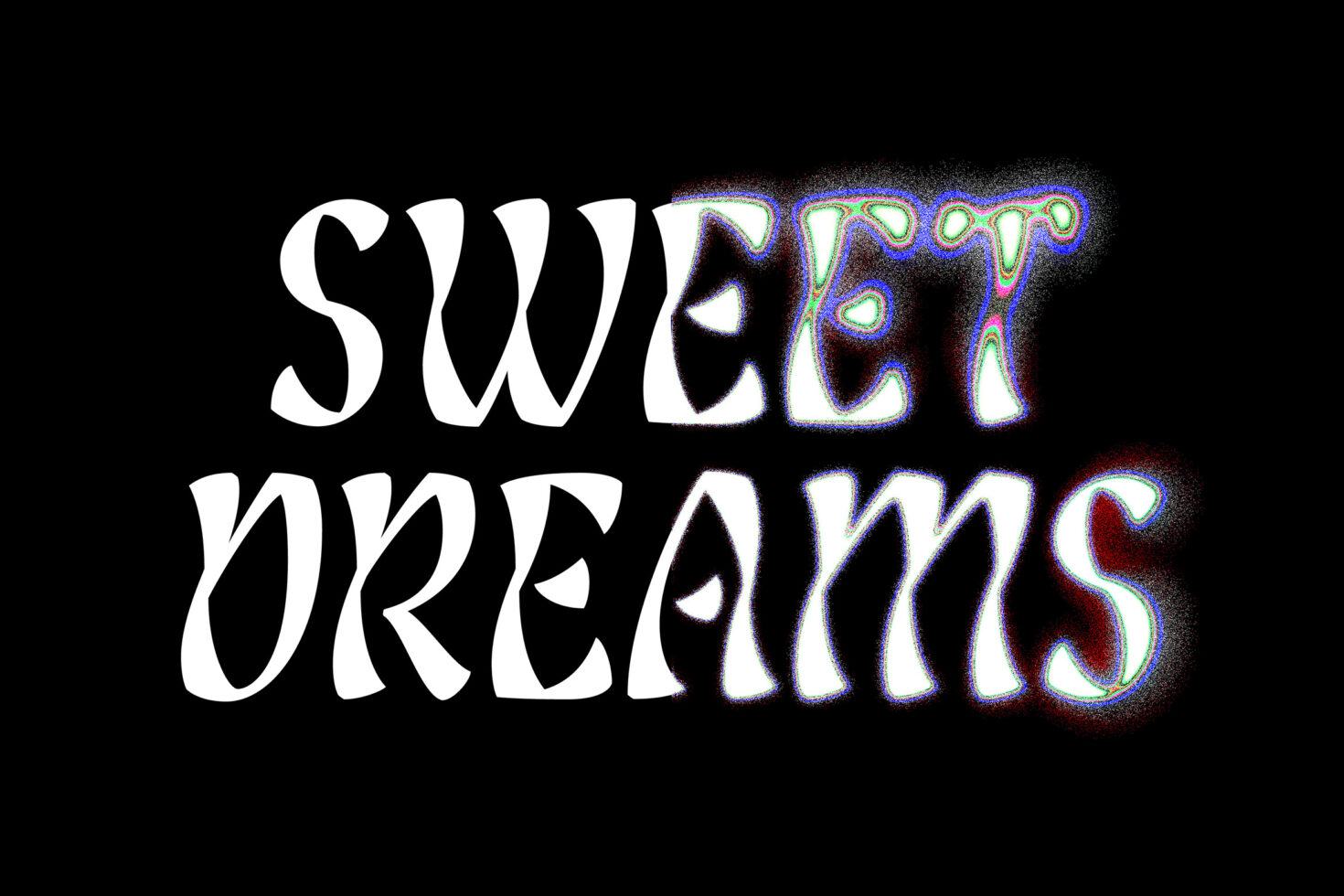 White text with chromatic aberration glitch effect on black background