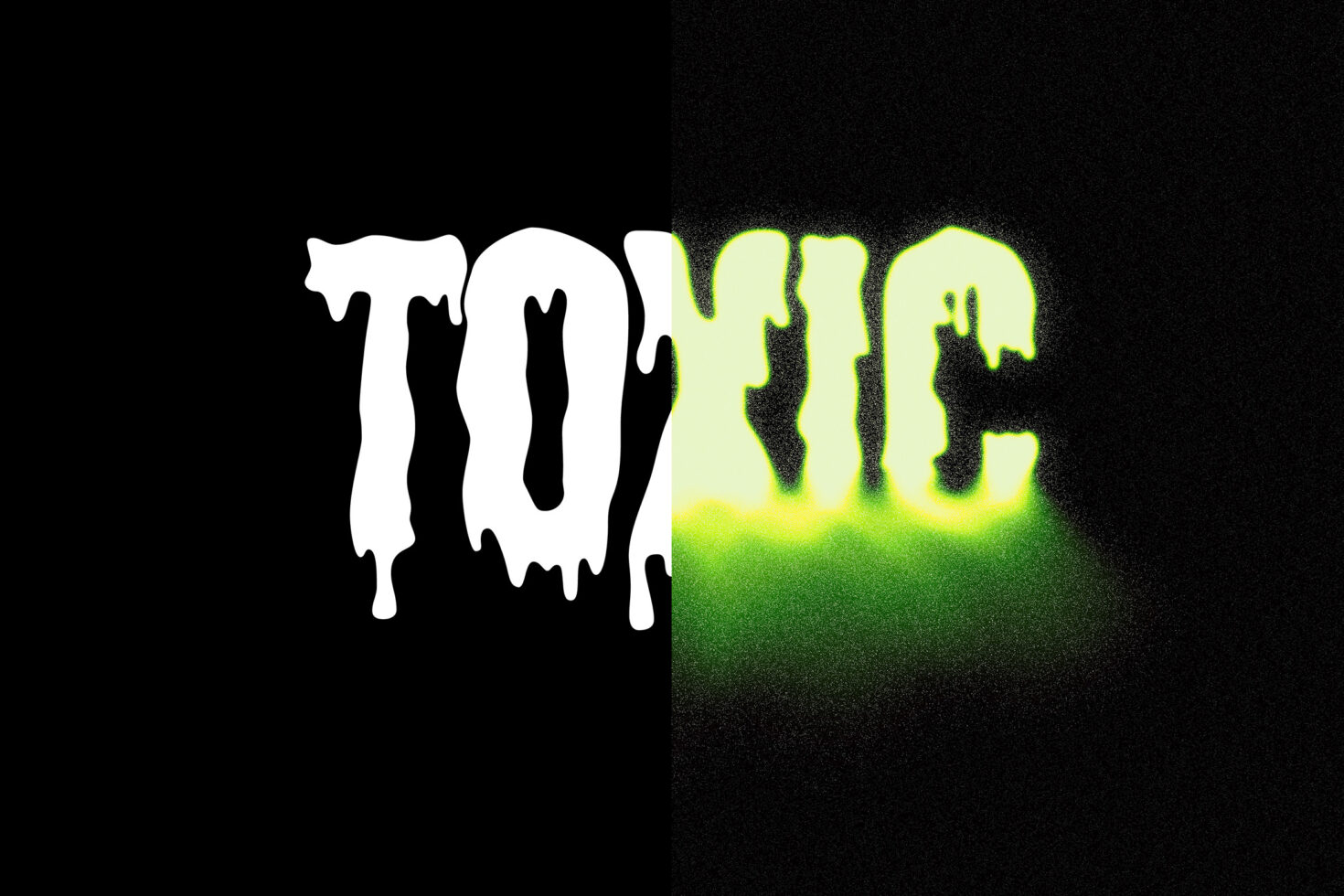 Dripping melted text with lime glow on black background