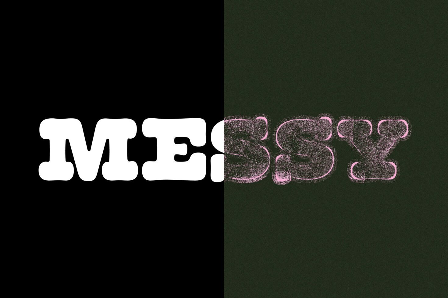 Split screen showing MEF in white bold sans serif vs 533Y in pink grainy texture