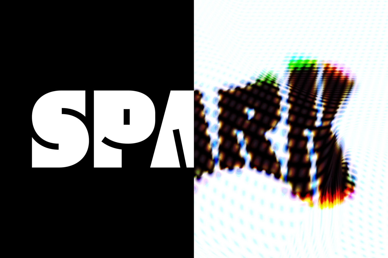 Split screen with SPA text plus colorful chromatic glitch distortion