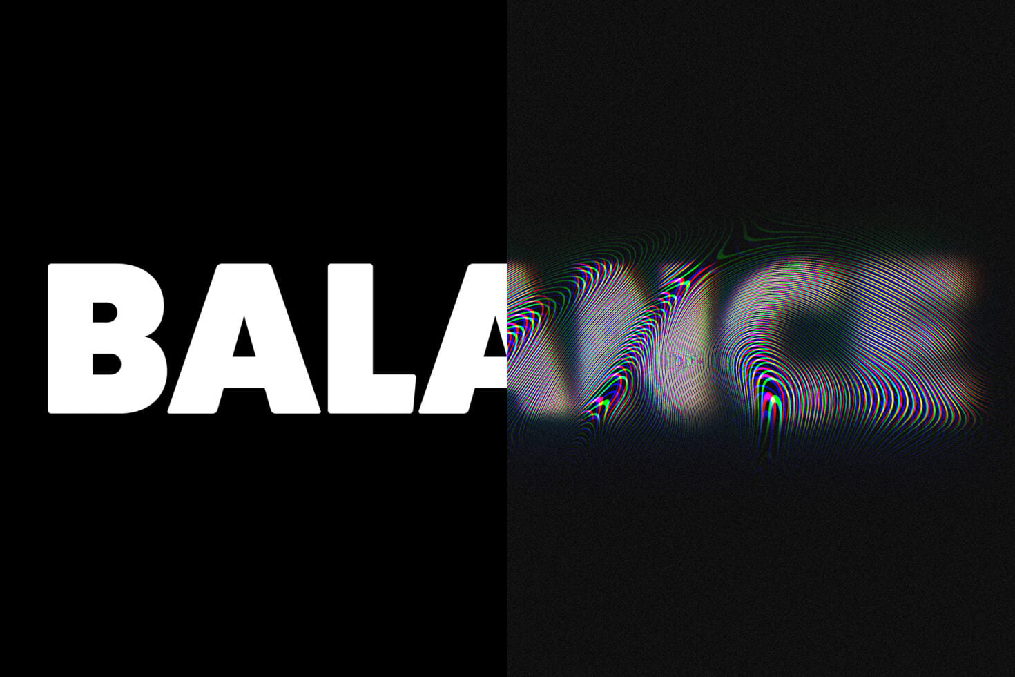 White BALA text with neon glitch effect on black background