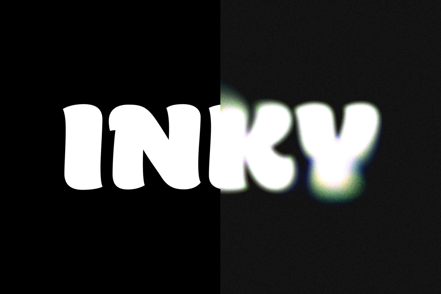 Inky text in white with soft neon glow halos on dark background