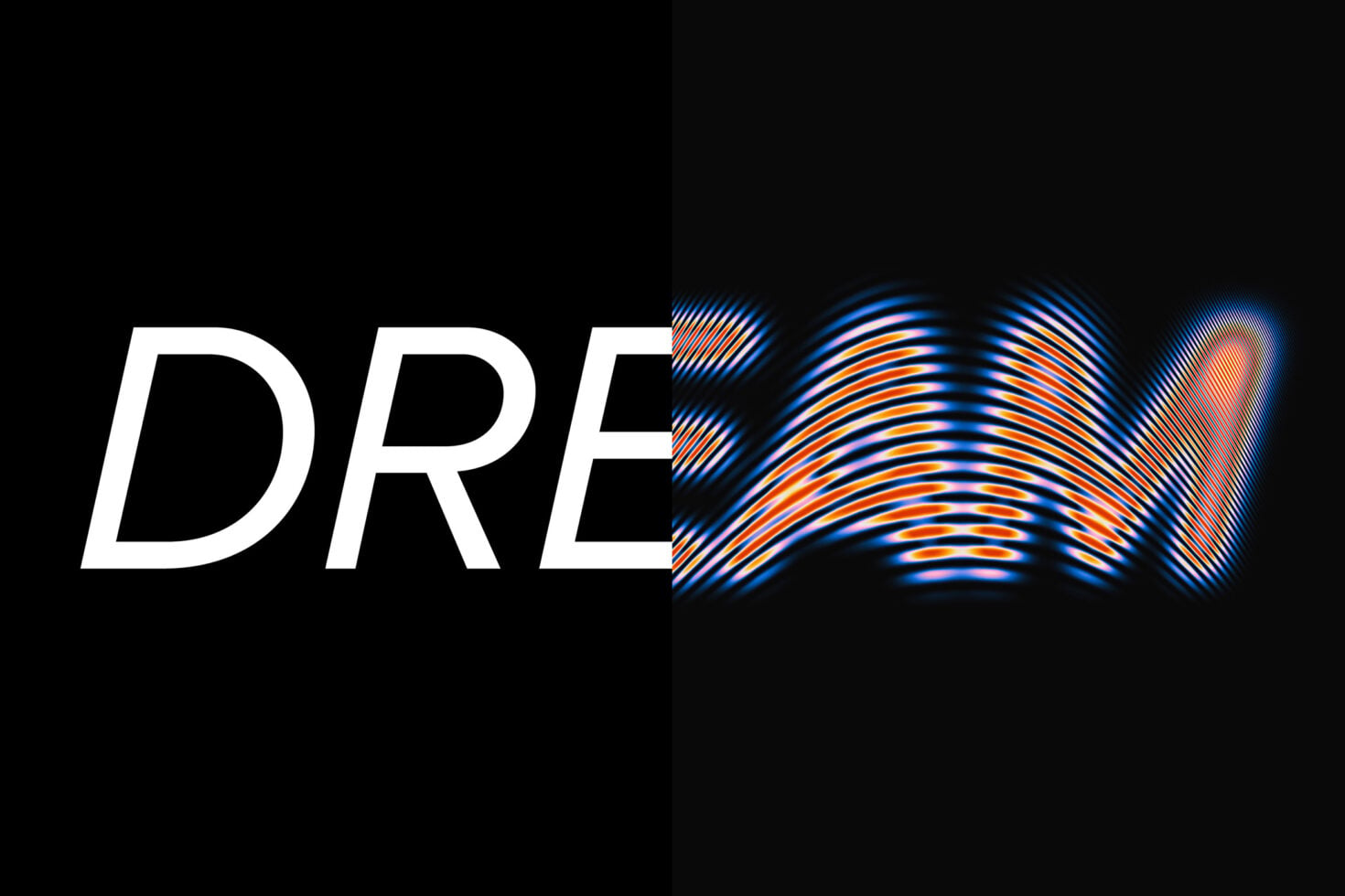DRE text in white with blue orange striped wave pattern completing the word on black