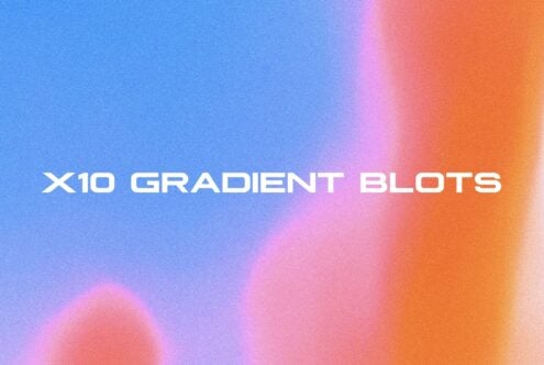 Soft gradient blending blue pink orange with x10 gradient blots text overlay