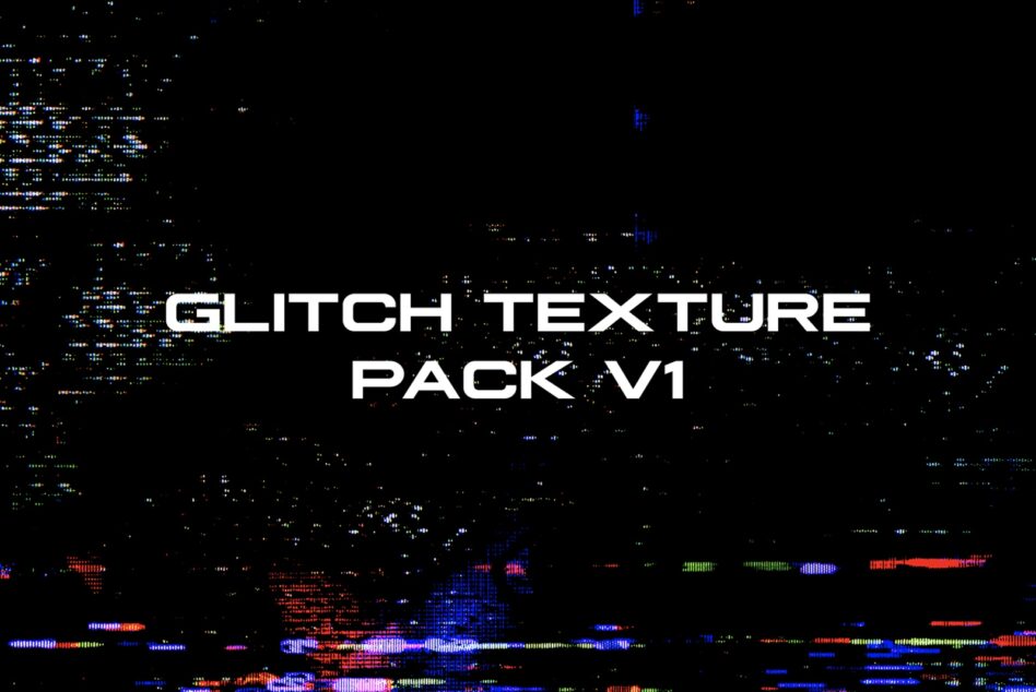 White text Glitch Texture Pack V1 over scattered pixelated dots background