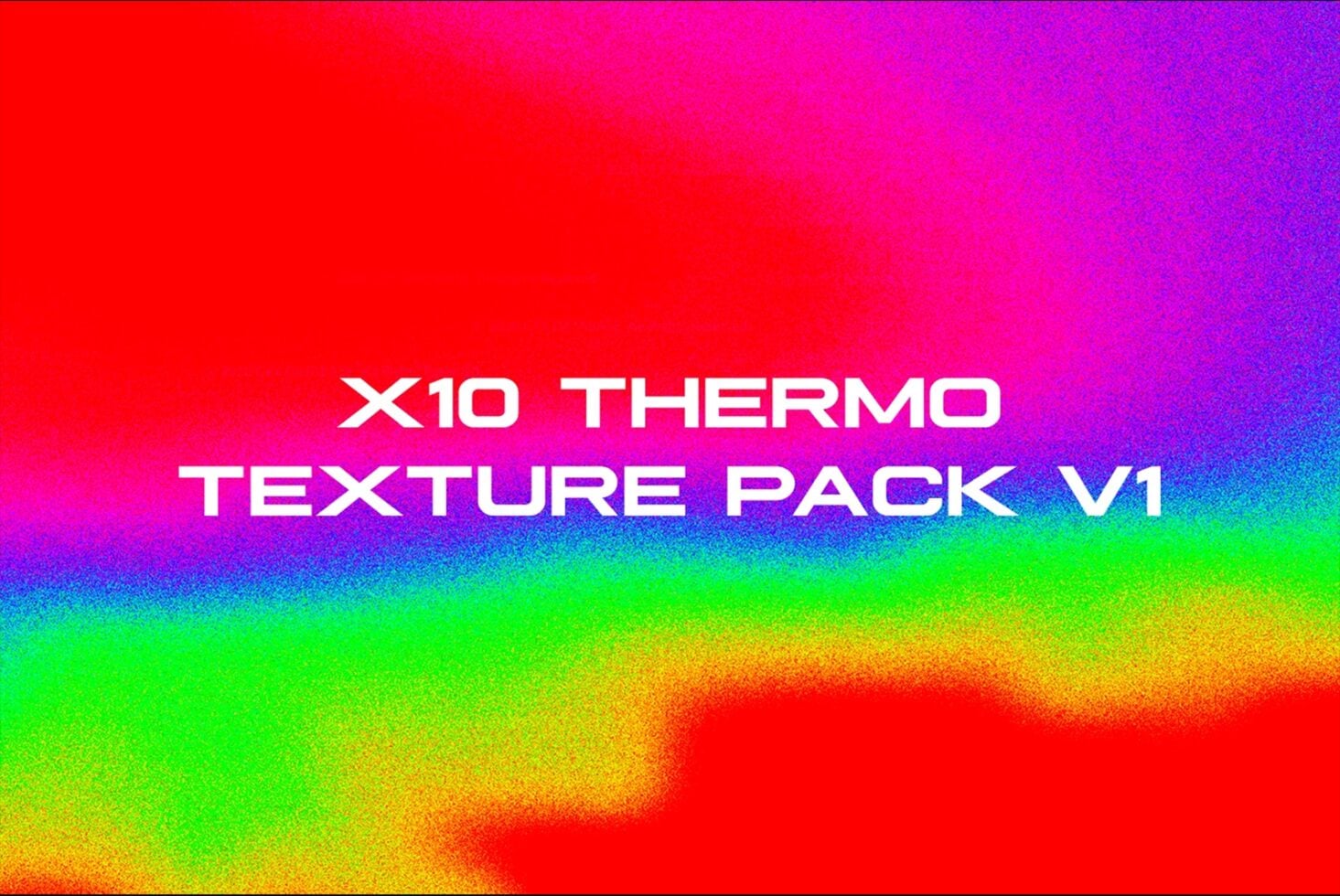 Vibrant gradient background shifting from red through pink to purple with thermal texture overlay