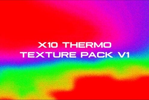 Vibrant gradient background shifting from red through pink to purple with thermal texture overlay