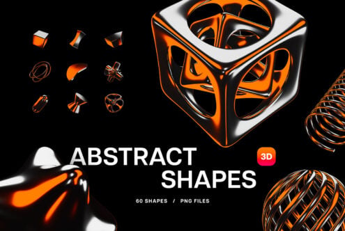 60 orange 3D shapes collection with product layout shown