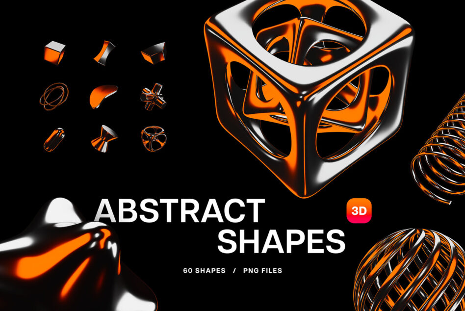 60 orange 3D shapes collection with product layout shown