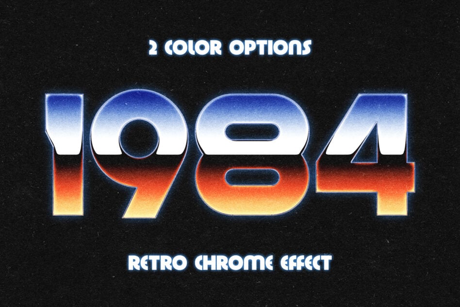 Number 1984 retro chrome effect showing two color gradient options