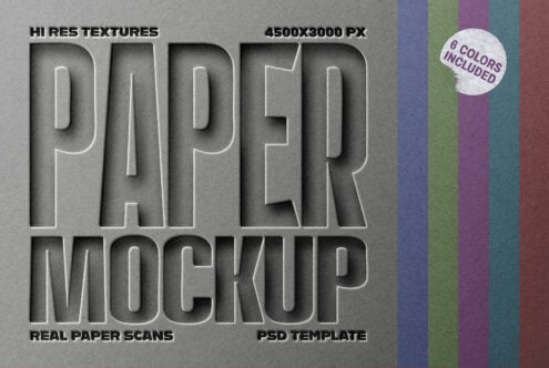 Paper texture mockup showing carved letters with six color swatch options included