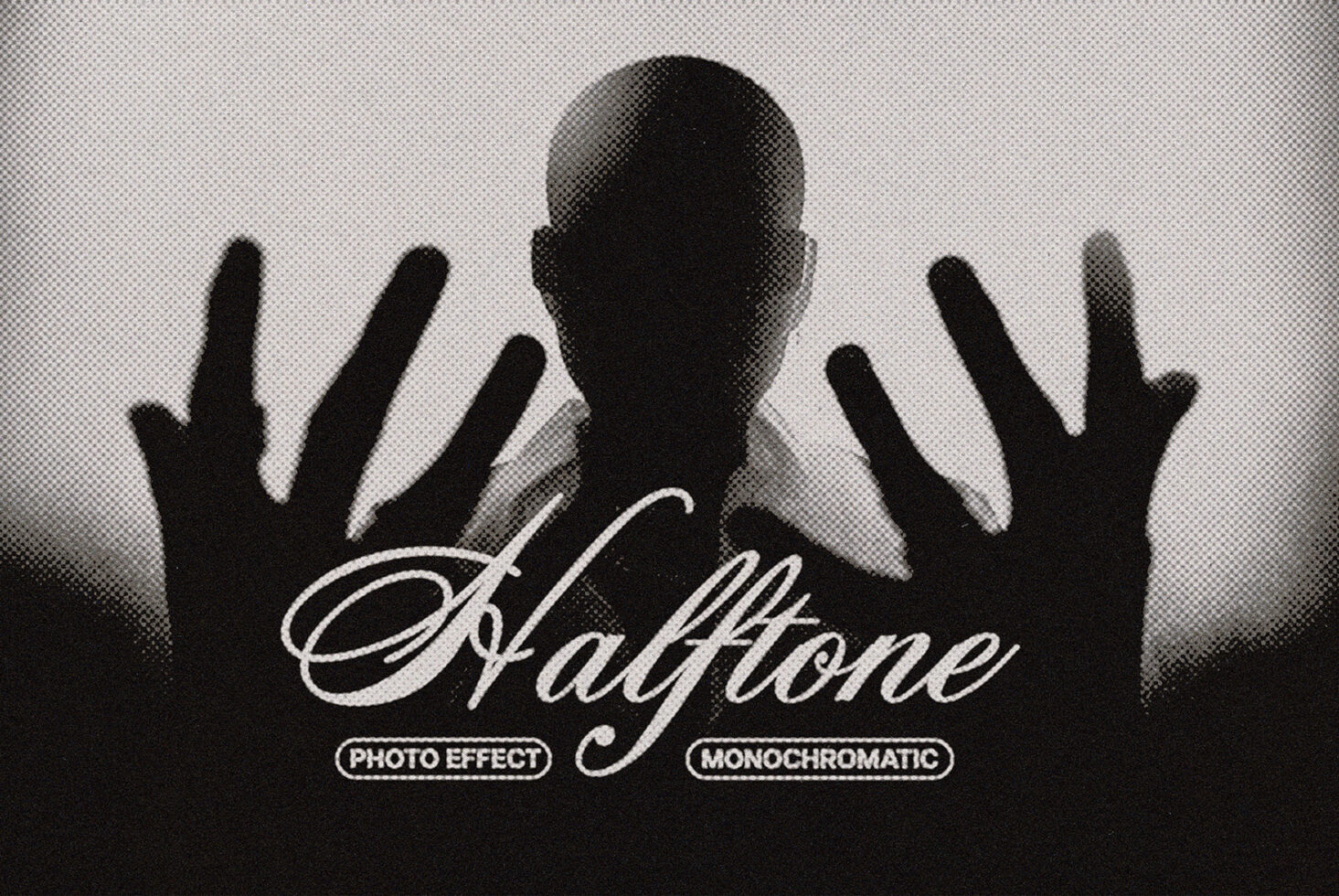 Halftone effect with script text over silhouetted raised hands