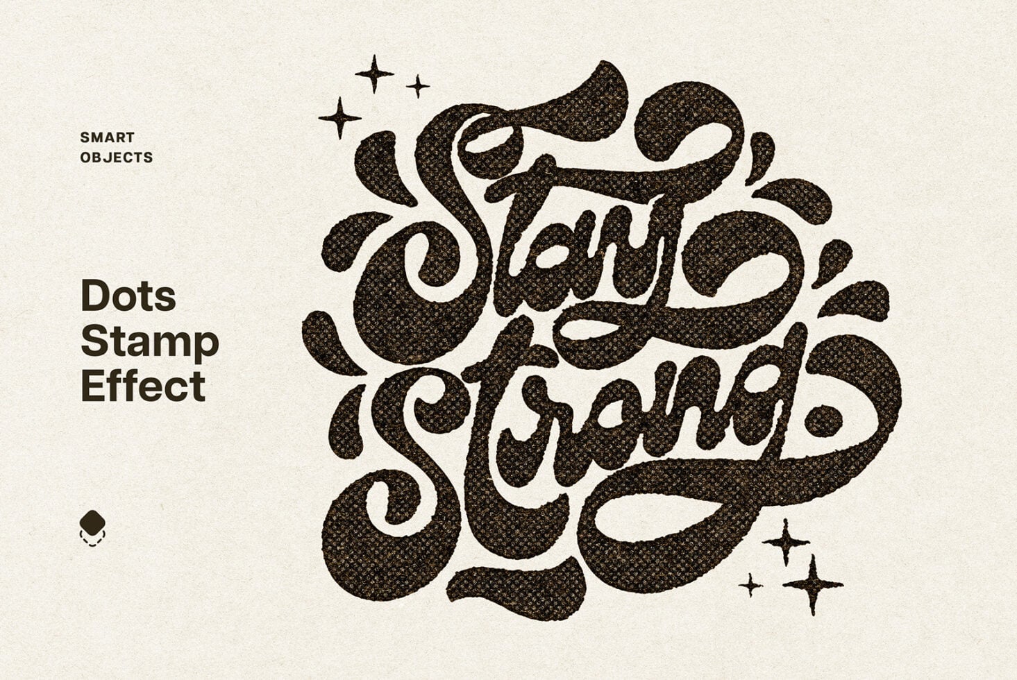 Organic stamp effect applied to playful script lettering with sparkles