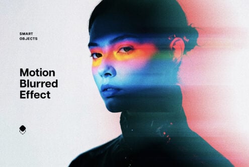 Female face with vibrant rainbow color wash effect, motion blur double exposure