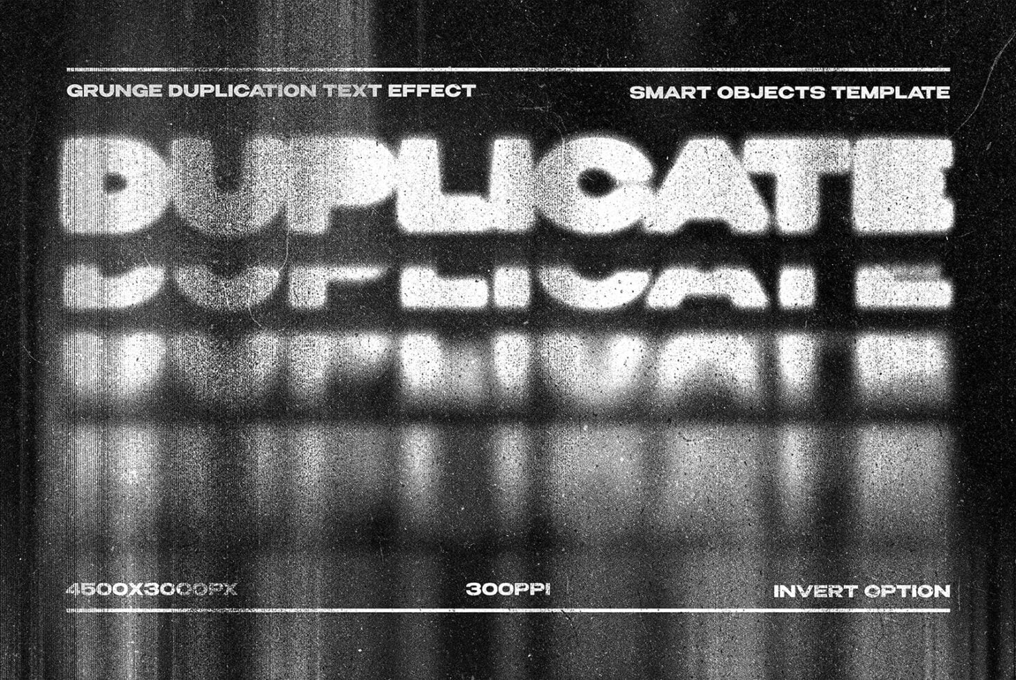 Grunge doubled text with scanlines on dark noisy background mockup