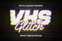 VFB Glitch neon logo mockup template with scanline effect on dark texture
