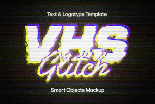 VHS glitch text logotype template with smart objects mockup ideal for designers looking for retro digital assets graphics fonts mockups templates.