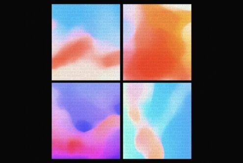 Four vibrant gradient textures in blue pink orange cyan with blurred shapes