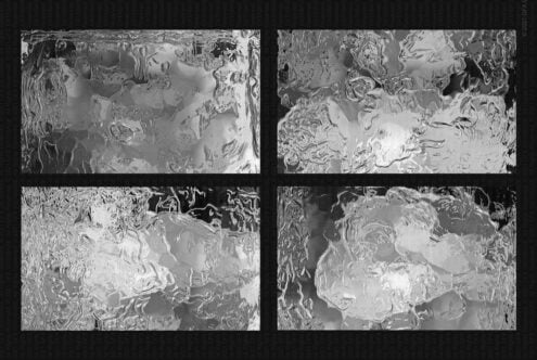 Four liquid metal texture samples, wavy reflective surface variations