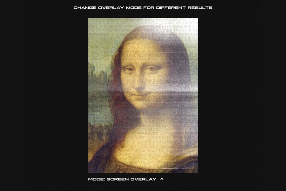 Mona Lisa with screen overlay blend effect showing green tint