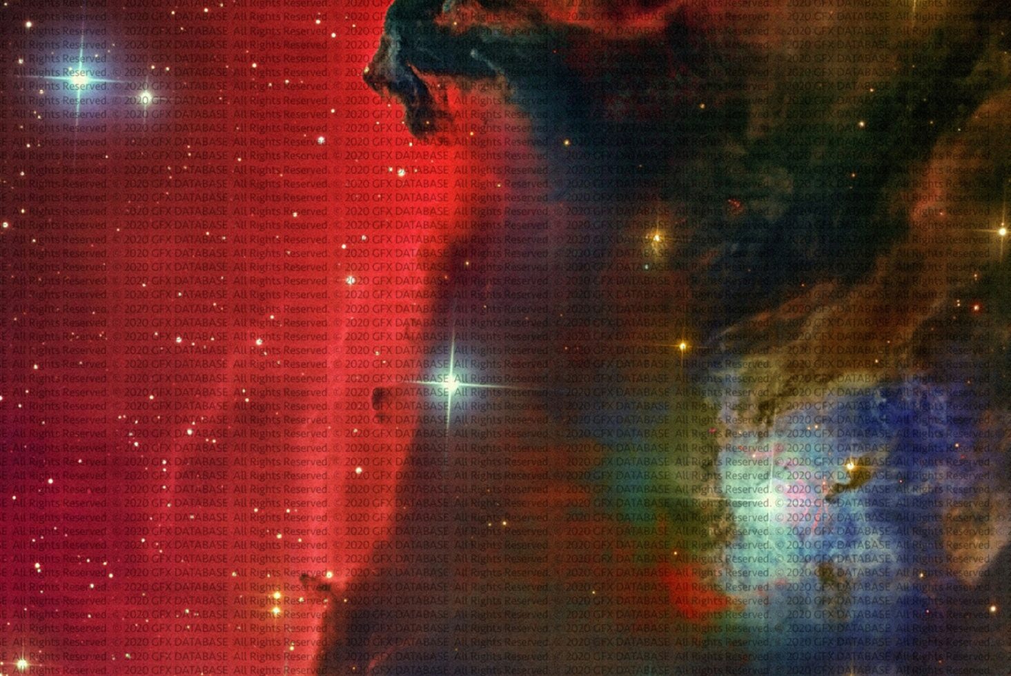 Nebula cloud with red gas, stars, dark dust, swirling cosmic formation