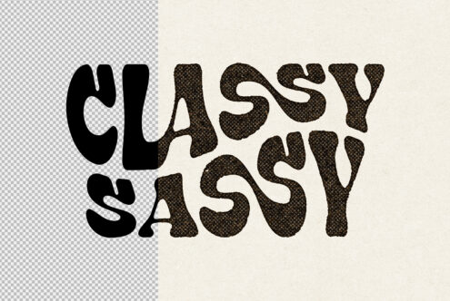 Wavy sans serif font with dotted texture fill showing sassy vibes text