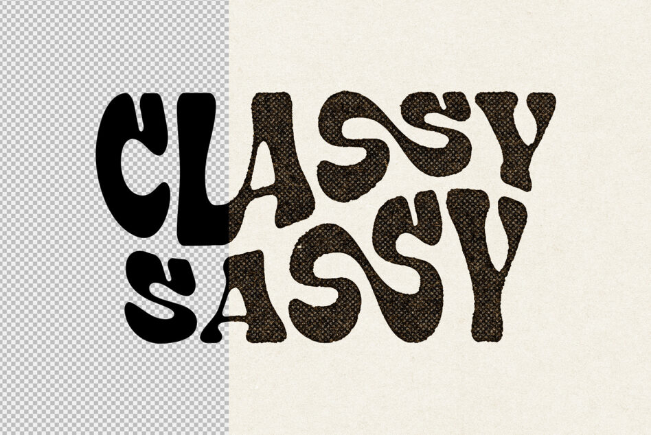 Wavy sans serif font with dotted texture fill showing sassy vibes text