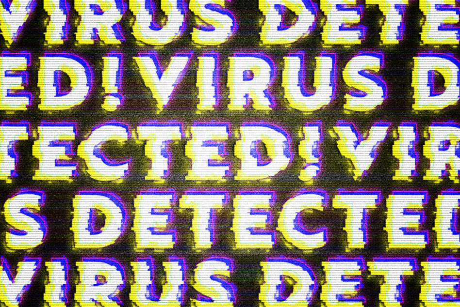 Bright neon glitch text repeating vertically yellow blue magenta on dark background