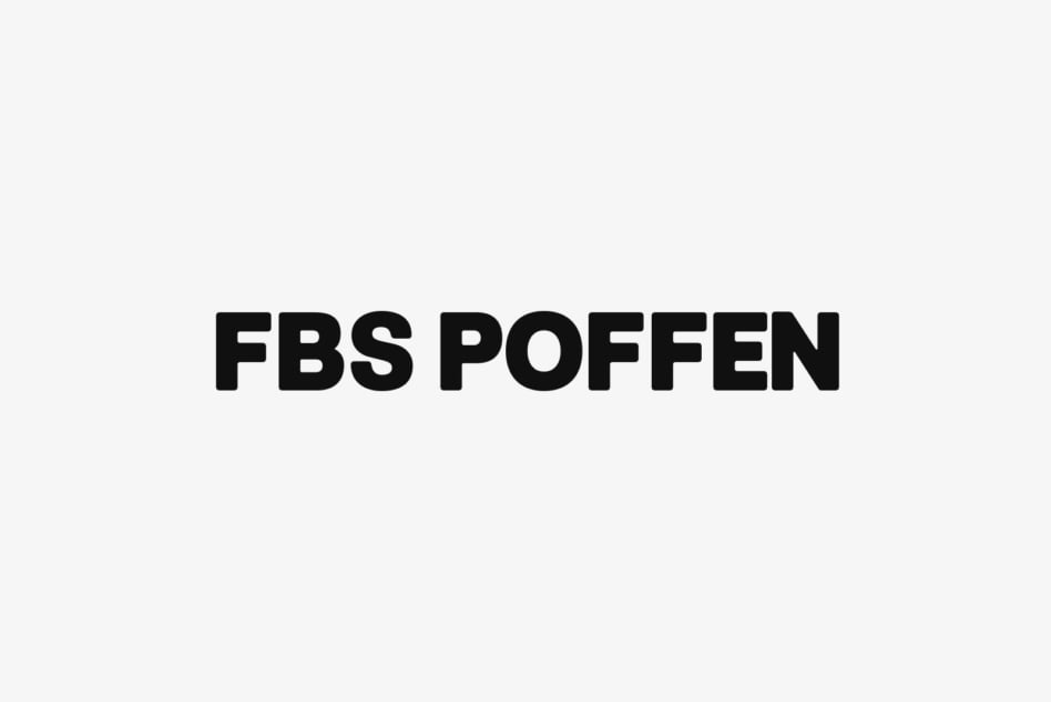 Bold black sans-serif typeface FBS Poffen displayed centered on light gray background