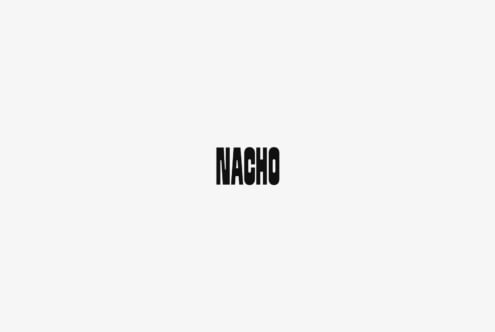 Minimalist black striped nacho text on light gray background