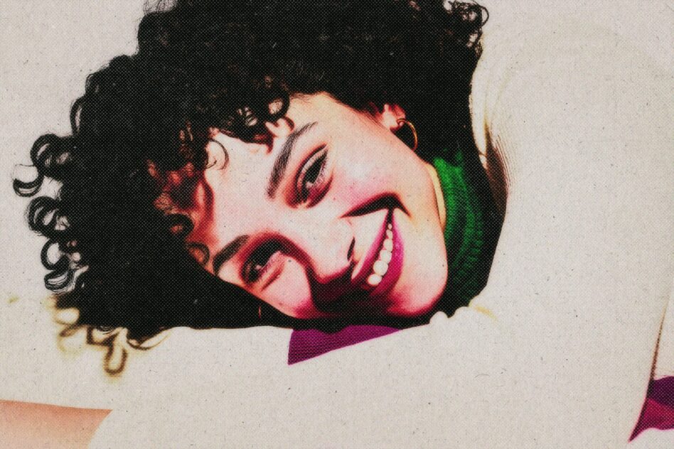 Vintage halftone pop art style portrait with vivid pink, magenta, green color separation