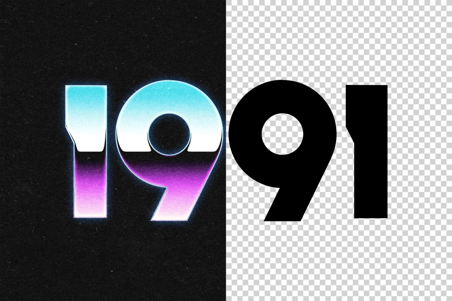 Neon gradient text effect showing cyan magenta glow split with transparent