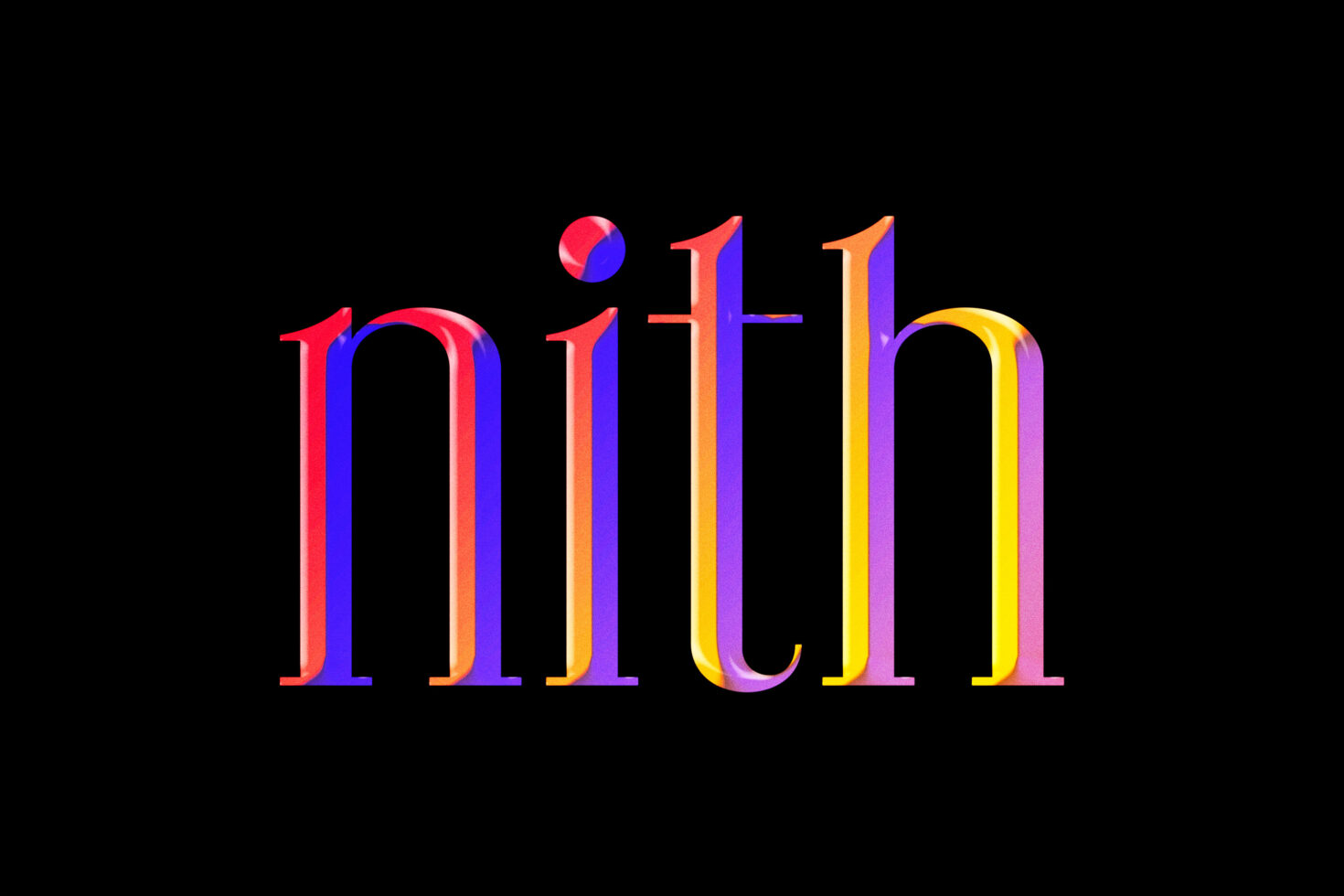 Colorful gradient text reading mirth with geometric circle detail above